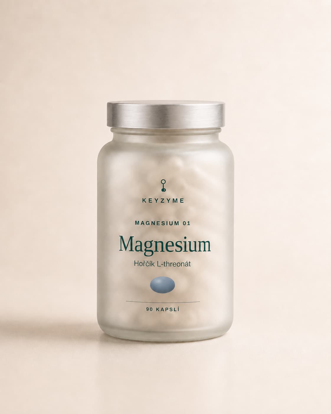 Front view of the KEYZYME Magnesium 01 frosted jar.